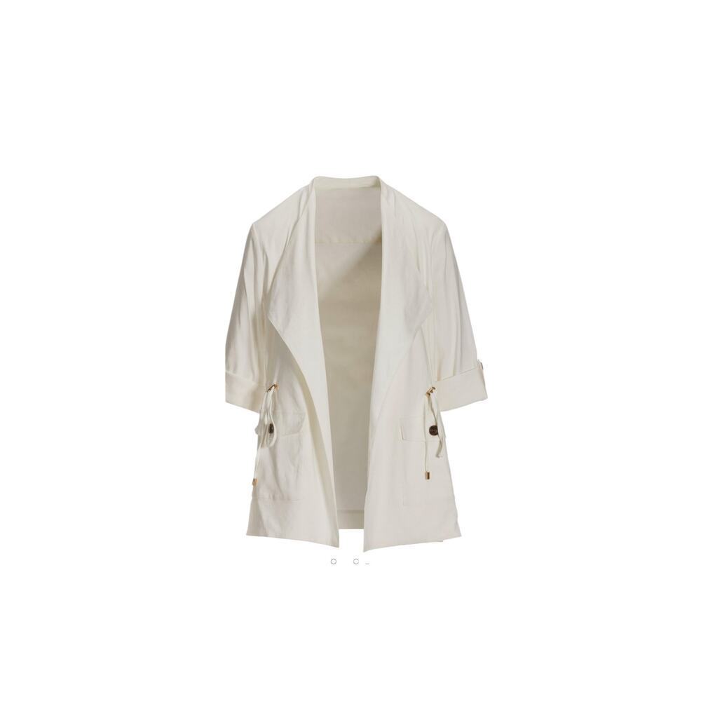 Calvin Klein Women’s Linen Blend Draped Open Jacket White Sz Lrg Tab Sleeves